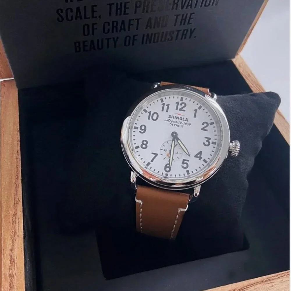 Classic Shinola Runwell White Dial With Brown Leather Men Women New Watch 41mm